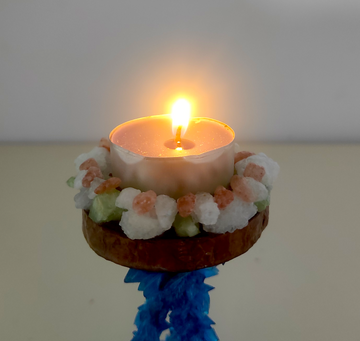 Crystal Waterfall Candle Holder | Handmade Wooden & Crystal Tealight Stand | Nature Inspired Decor- on Lucasgift
