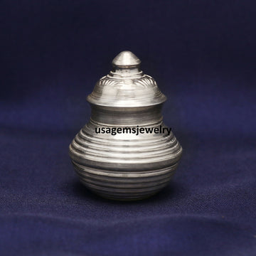 Vintage Silver Sindoor Box | Engraved Round Kumkum Dibbi for Pooja & Wedding Use | 12.1g BJ1009- on Lucasgift