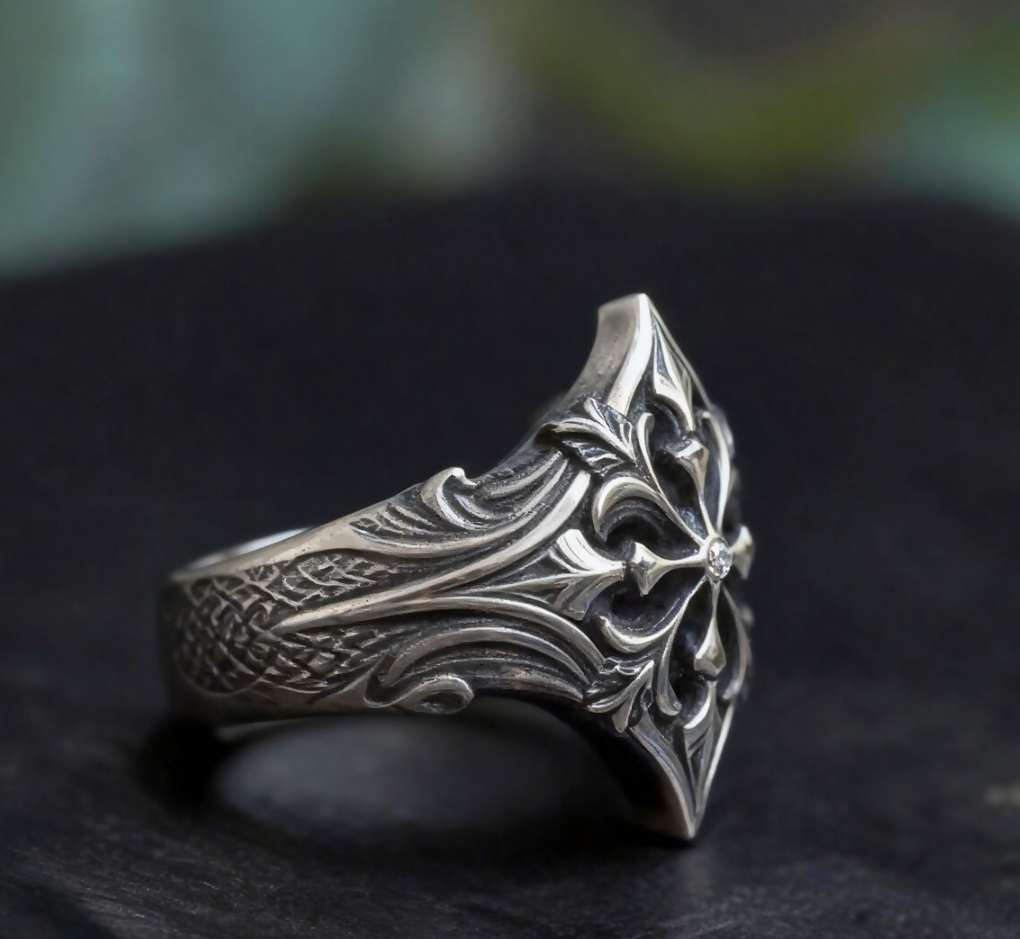 Paladin Armor Ring, Handmade Sterling Silver Gothic Fleur-de-lis, Fantasy Cathedral Statement Piece, Magic Mystic Jewelry, Grace Knight Gift- on Lucasgift