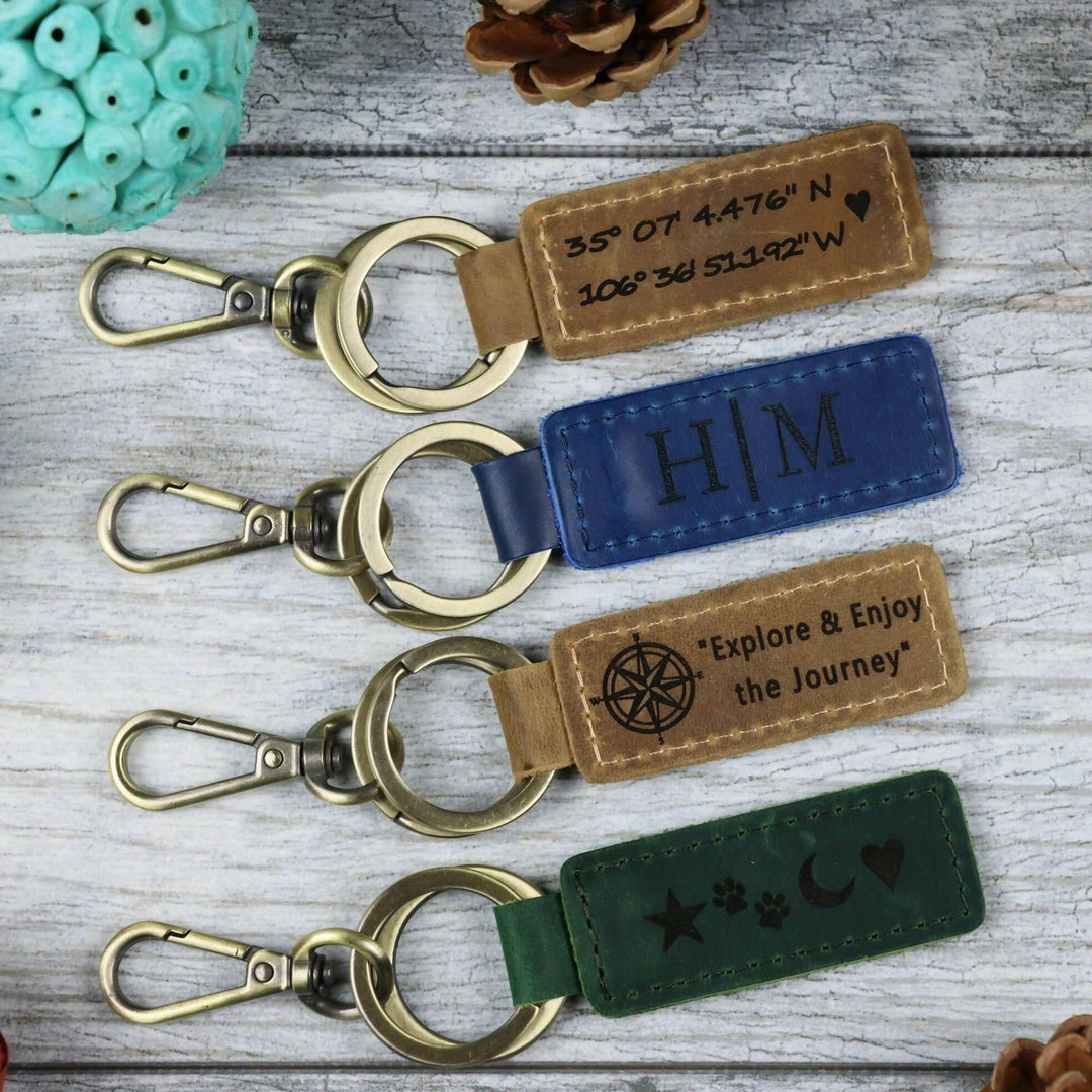 Set of 3 Customizable Leather Keychain , Real Leather, Same Day Shipping, Free Shipping US- on Lucasgift