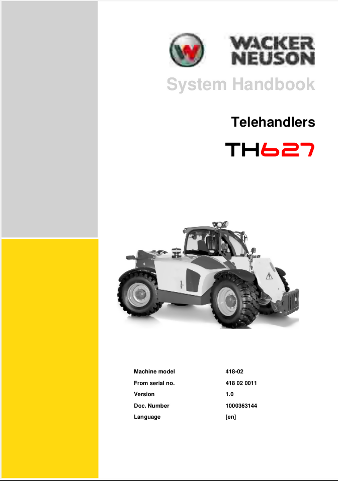WACKER NEUSON TH627 TELEHANDLER SERVICE REPAIR MANUAL- on Lucasgift