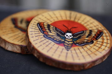 DARK MOTH WOODEN COASTERS- on Lucasgift
