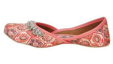 Orange Embroidered Green Jutti: Handmade Punjabi Khussa Shoes- on Lucasgift