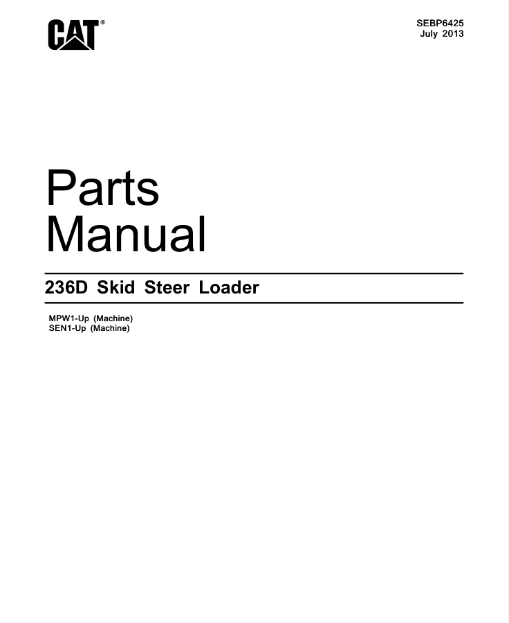 CAT Caterpillar 236D Skid Steer Loader Parts Manual- on Lucasgift
