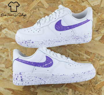 Custom Purple Splatter AF1 Sneakers, Hand Painted Personalized Shoes