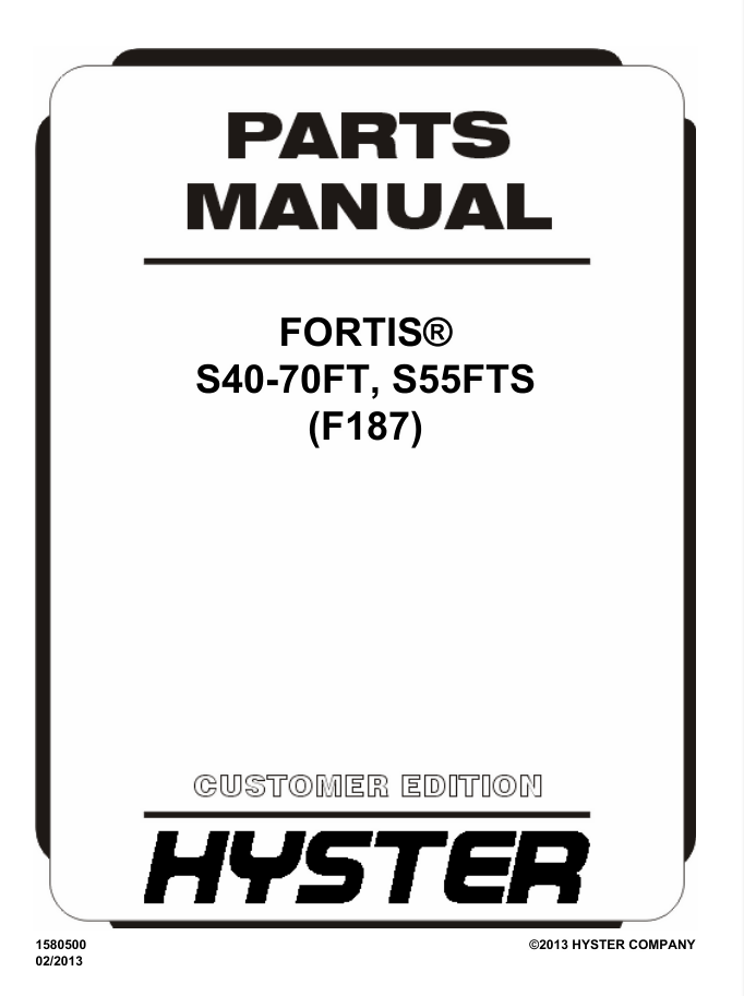 HYSTER FORKLIFT (F187) S40-70FT PARTS MANUAL- on Lucasgift