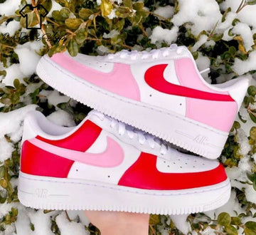 Custom Red-Pink AF1 Sneakers, Hand Painted Personalized Shoes