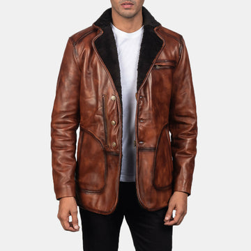 Men's Handmade Rocky Brown Fur Leather Coat – Premium Genuine Leather Winter Coat
