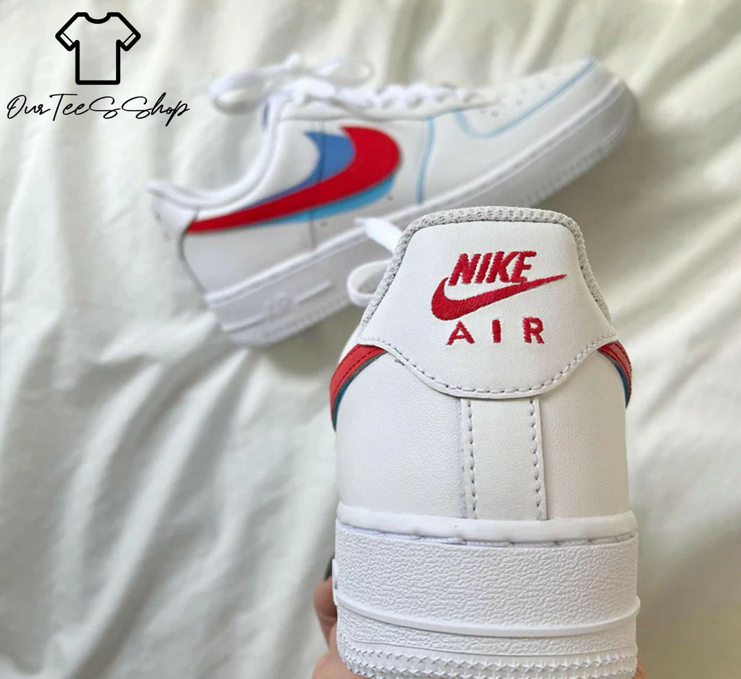 Custom Swoosh Red and Blue AF1 Sneakers, Hand Painted Personalized Shoes