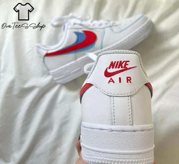 Custom Swoosh Red and Blue AF1 Sneakers, Hand Painted Personalized Shoes