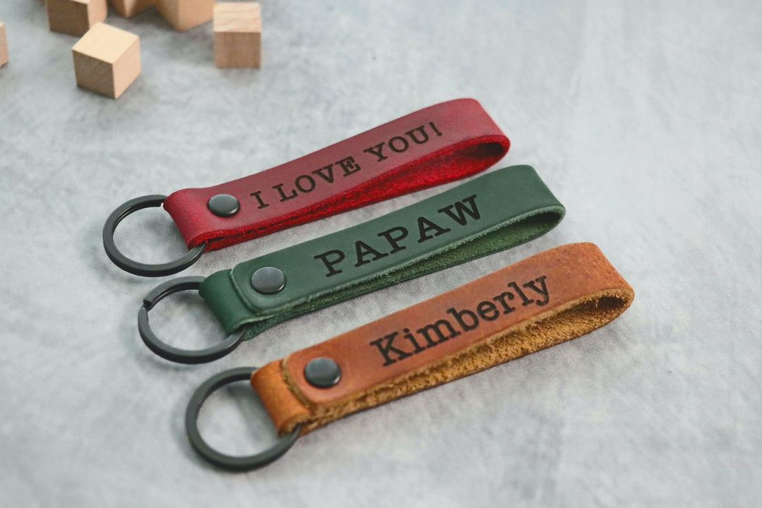 SLIM Personalized Leather Keychain. Custom Leather Keychain. Monogrammed Leather Key fob- on Lucasgift