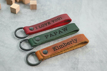 SLIM Personalized Leather Keychain. Custom Leather Keychain. Monogrammed Leather Key fob- on Lucasgift