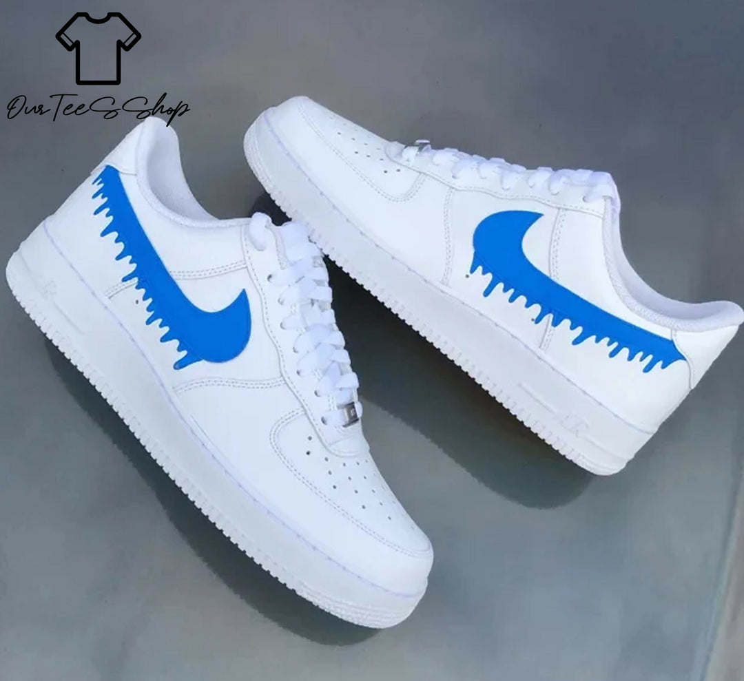 Custom Drippy Blue AF1 Sneakers, Hand Painted Personalized Shoes
