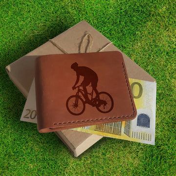 Bicycle Gifts One Year Anniversary Gift for Boyfriend, Personalized Leather Wallet, Engraved Custom Wallet, Slim Bifold Wallets for Men- on Lucasgift