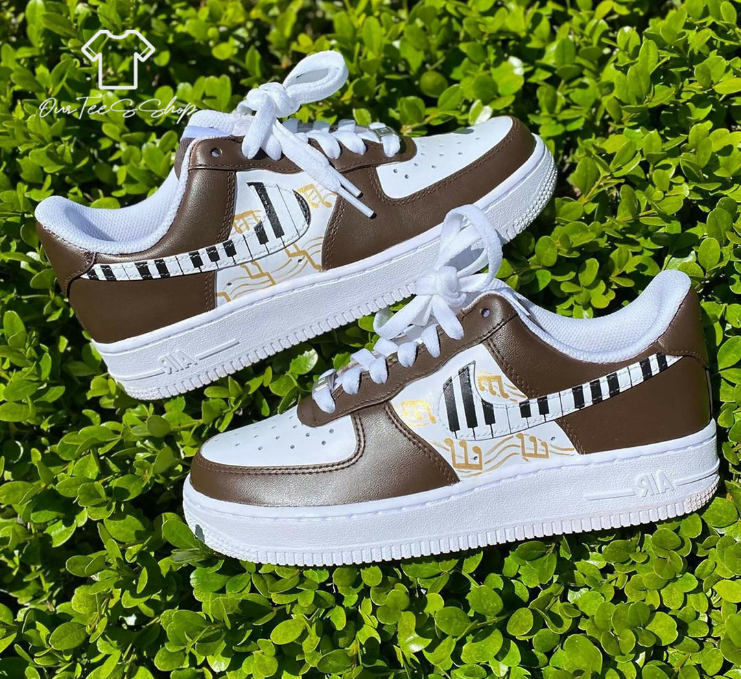 Custom Brown Note AF1 Sneakers, Hand Painted Personalized Shoes