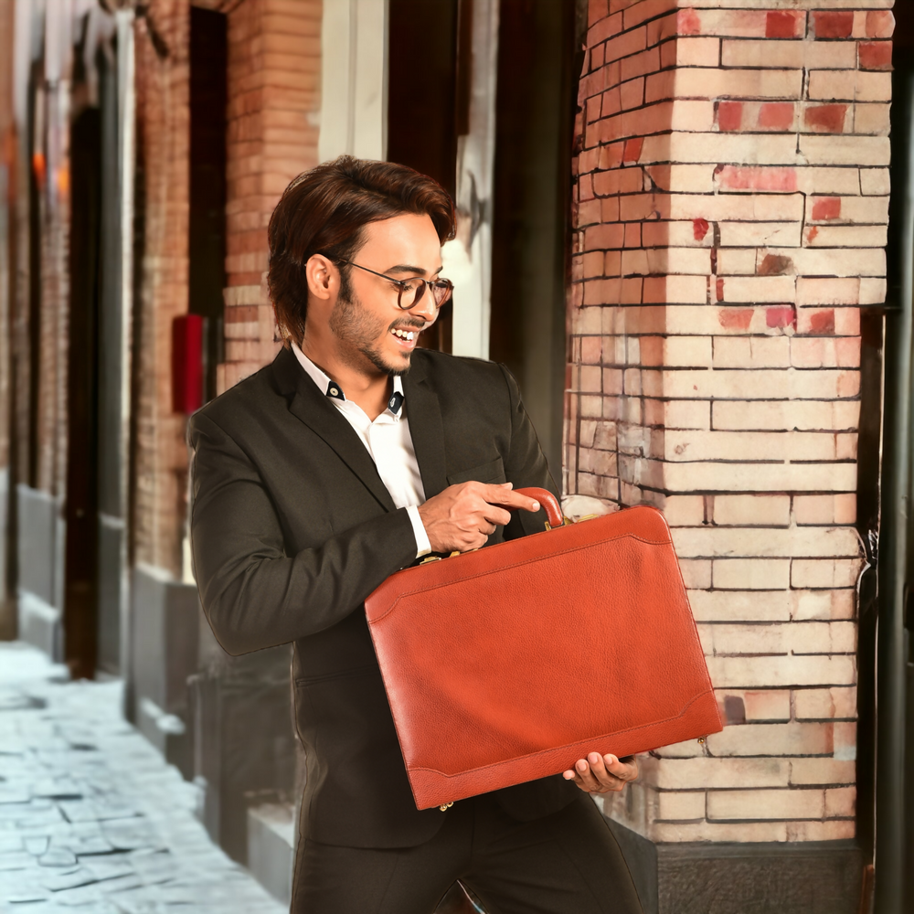 Genuine Leather Attache Briefcase Business Handbag for Men 14 Inches Laptop MacBook Carry Case Doctors Briefcase Office Handbag- on Lucasgift