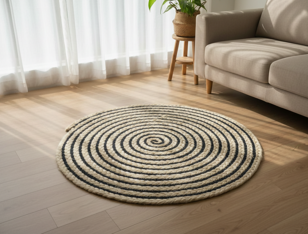 Sonia Artisan Collections | Handmade Spiral Round Jute Rug | Dual-Tone Natural Fiber | Cozy Boho Decor- on Lucasgift