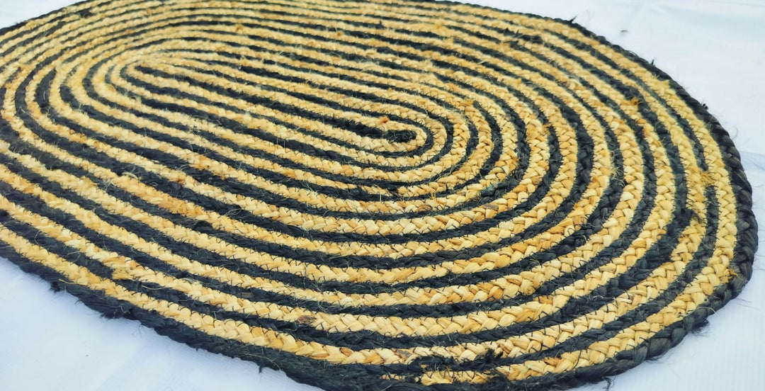 Sonia Artisan Collections | Handmade Oval Jute Rug | Black & Natural Striped Design | Bulk Export Only- on Lucasgift