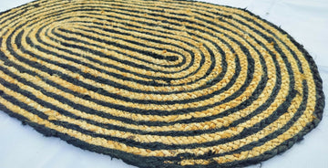 Sonia Artisan Collections | Handmade Oval Jute Rug | Black & Natural Striped Design | Bulk Export Only- on Lucasgift
