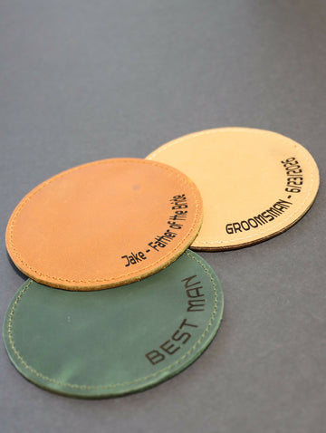 Pack of 8 LEATHER WEDDING COASTERS for Guests, Bridesmaid and Groomsman- on Lucasgift