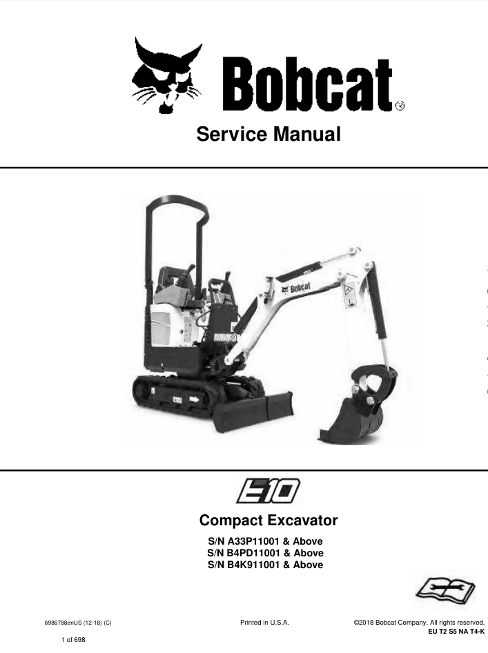 BOBCAT E10 EXCAVATOR SERVICE REPAIR SHOP MANUAL- on Lucasgift
