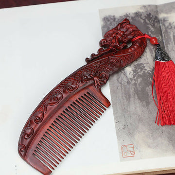 Rhino horn and rosewood carved wooden comb, vintage-style massage and hair comb, wedding gift- on Lucasgift