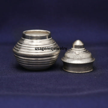 Handcrafted Silver Sindoor Box 11.9g Traditional Kumkum Container with Lid (5 cm x 3.8 cm) BJ1010- on Lucasgift