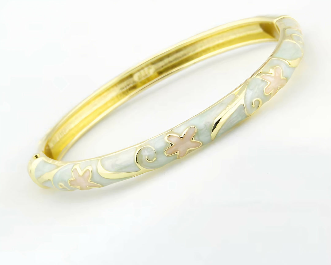 Seafoam Boho Cloisonné Bangle with Starfish | Handcrafted Artisan Jewelry Gift- on Lucasgift