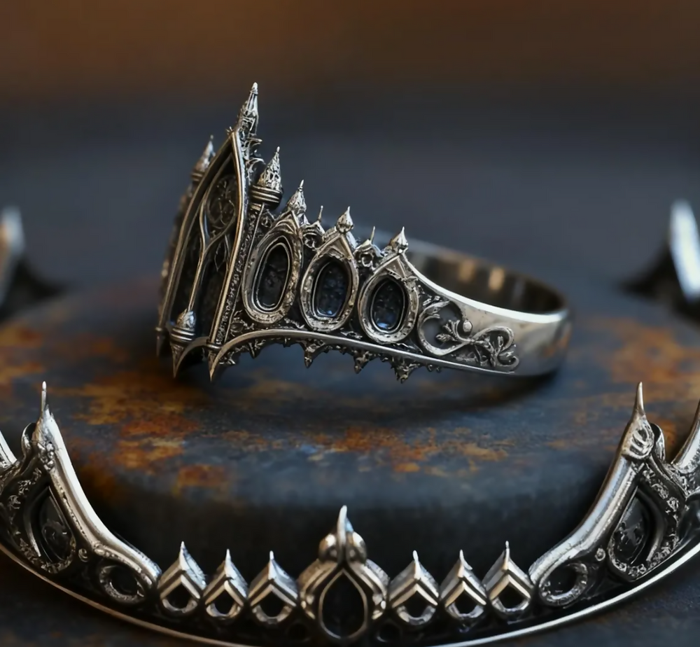 Cathedral Crown Ring, Handmade Sterling Silver Gothic Architectural Statement Band- on Lucasgift