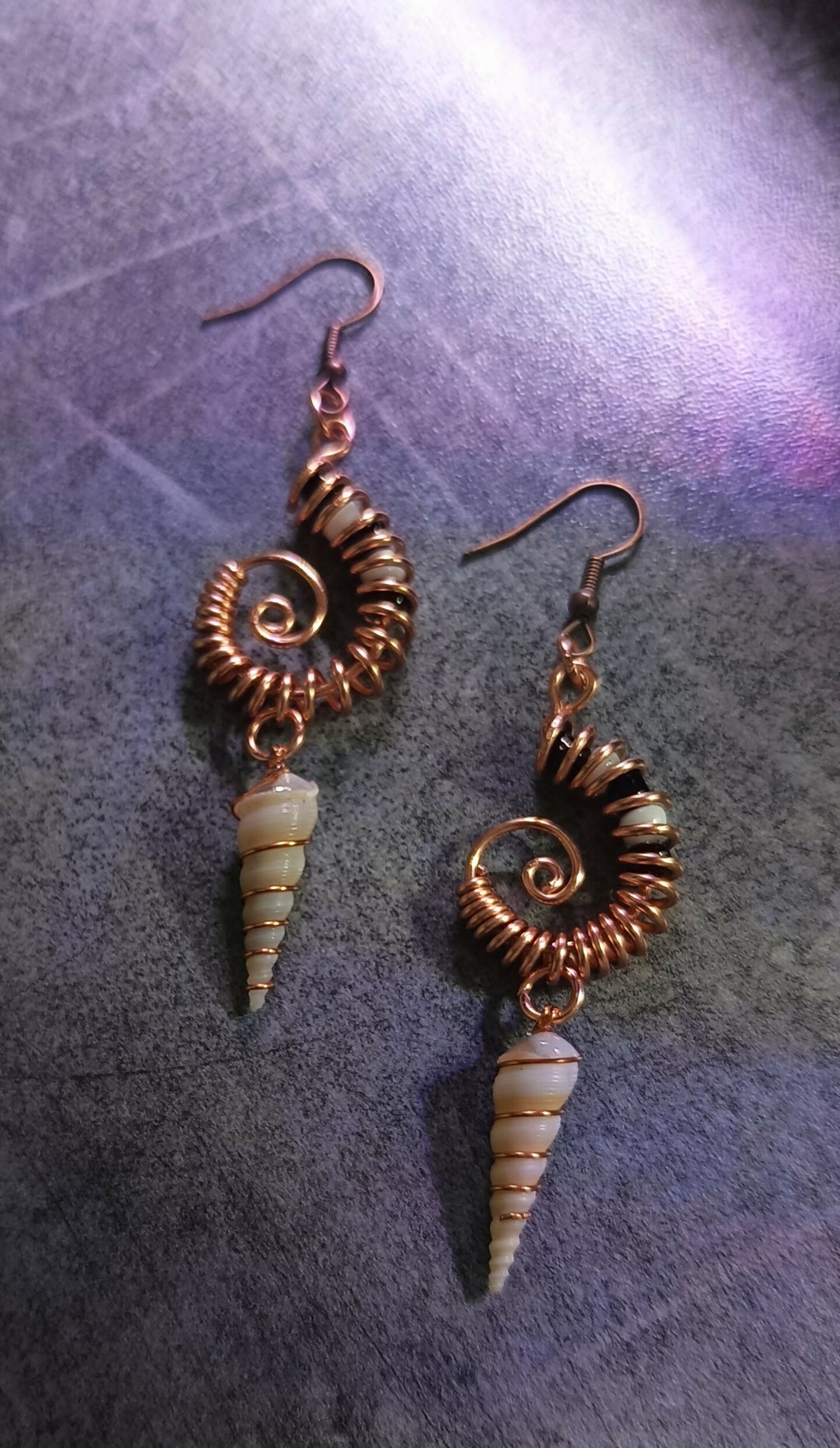 Spiral Sea Earrings – Copper & Shell Handmade Jewelry- on Lucasgift