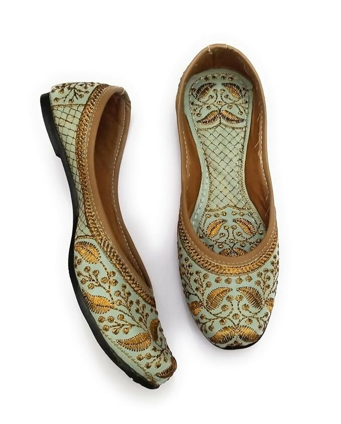 Embroidered Green Jutti: Handmade Punjabi Khussa Shoes- on Lucasgift