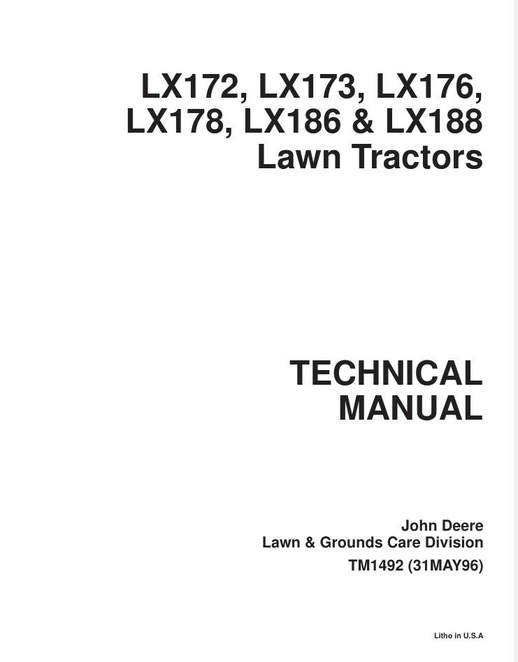 John Deere LX172 LX173 LX176 LX178 LX186 LX188 Manual TM1492