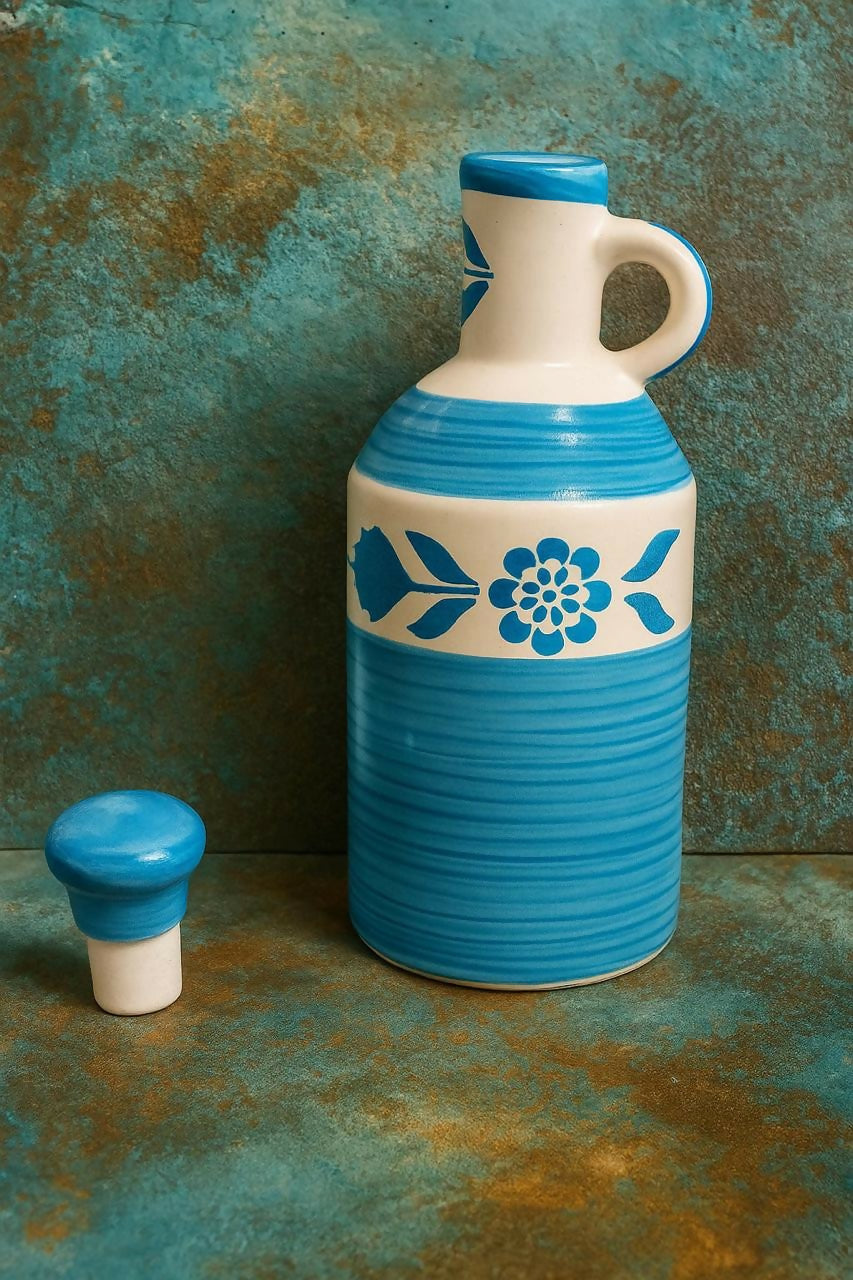 Indian Handcrafted Blue Floral Ceramic Oil Dispenser- on Lucasgift