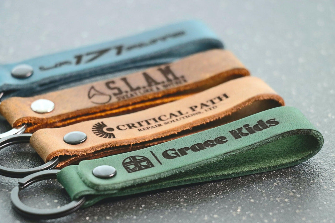 Business Logo SLIM Keychain, Custom Leather Keychain- on Lucasgift