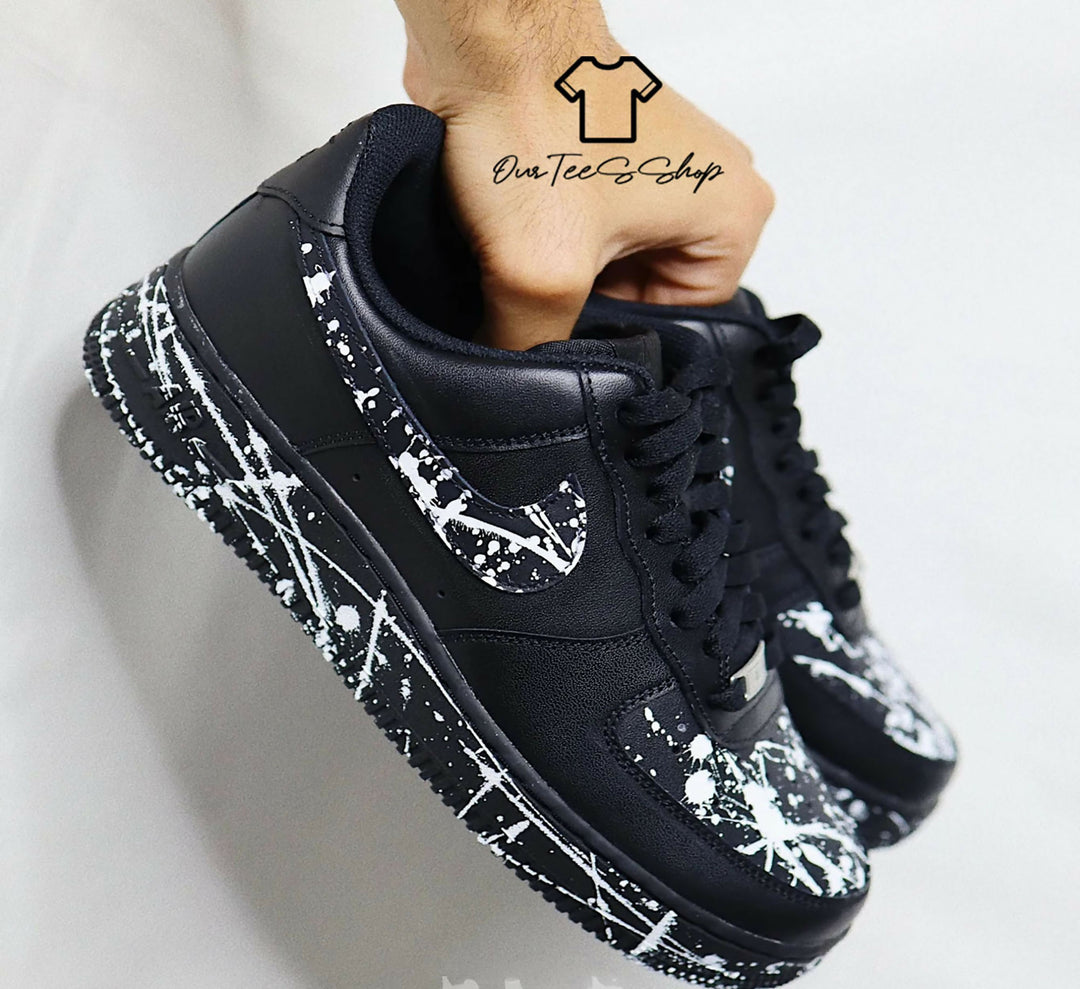 Custom Black Splatter AF1 Sneakers, Hand Painted Personalized Shoes