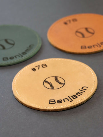 Pack of 8 LEATHER BASEBALL COASTERS