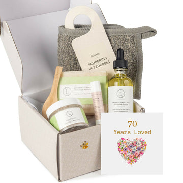 70 Years Loved - 70th Personalized Self care gift box, Natural skincare gift set- on Lucasgift