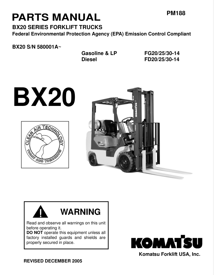 Komatsu FG25ST-14 Forklift BX-20 Series Parts Manual- on Lucasgift