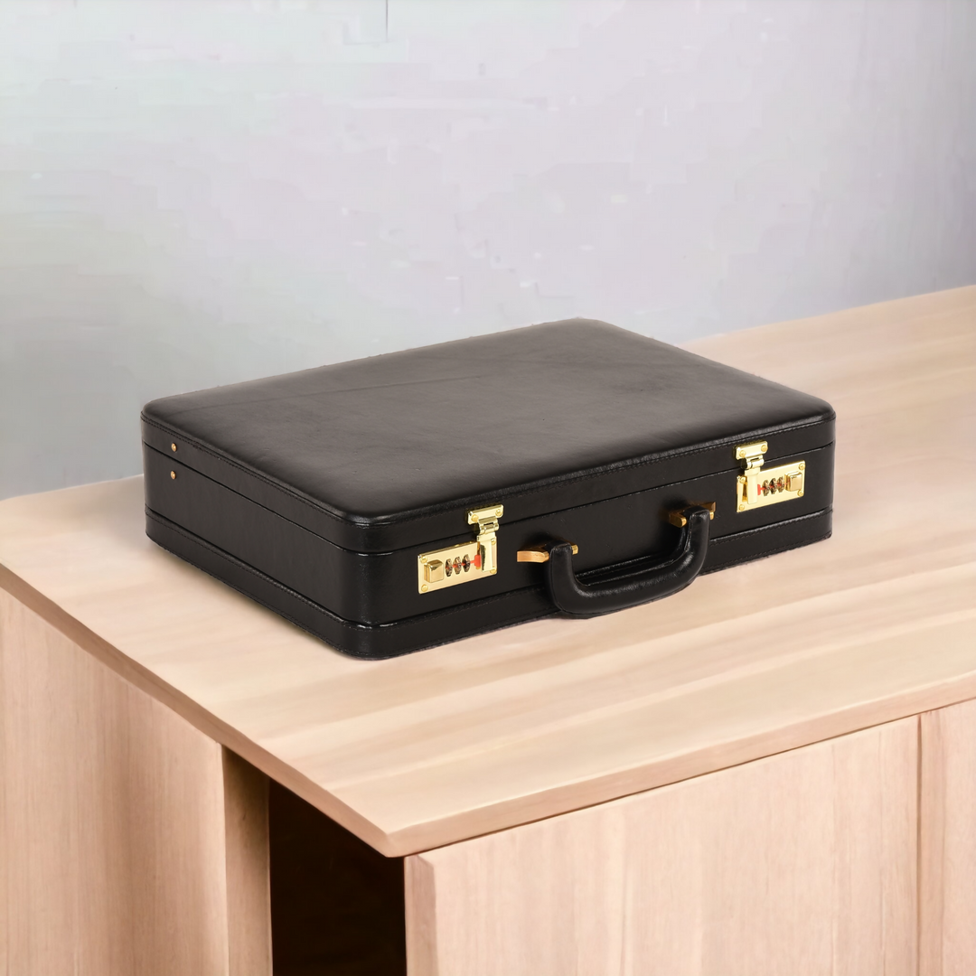 Expandable Leather Briefcase for Mens Leather Attache Handbag for Doctors Business Handbag Black Leather Briefcase Office Briefcase-Black- on Lucasgift