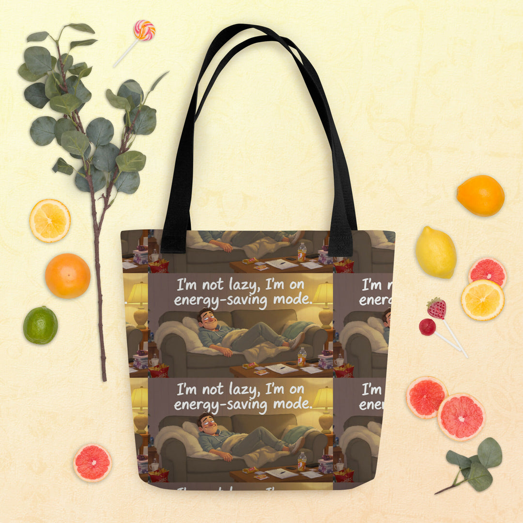 Energy-Saving Mode Living – Cozy Humor Tote- on Lucasgift
