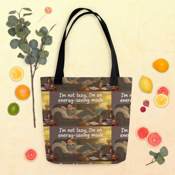 Energy-Saving Mode Living – Cozy Humor Tote- on Lucasgift