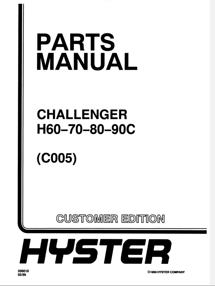HYSTER FORKLIFT (C005) H60-70-80-90C PARTS MANUAL- on Lucasgift