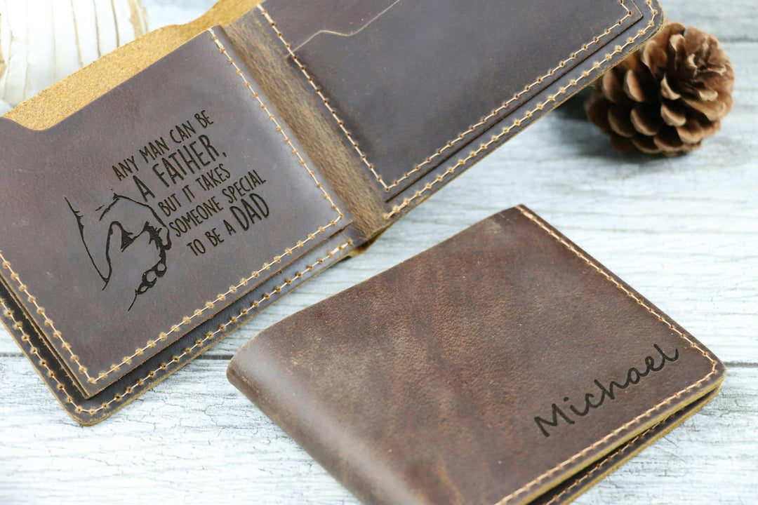 Personalized Leather Bifold Wallet , Real Leather, Same Day Shipping, Free Shipping US- on Lucasgift