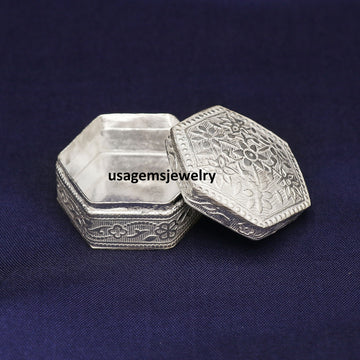 925 Sterling Silver Polygon Kajal Trinket Sindur Box Handmade Bridal Gift | Weight 22.3 Grams BJ1020- on Lucasgift
