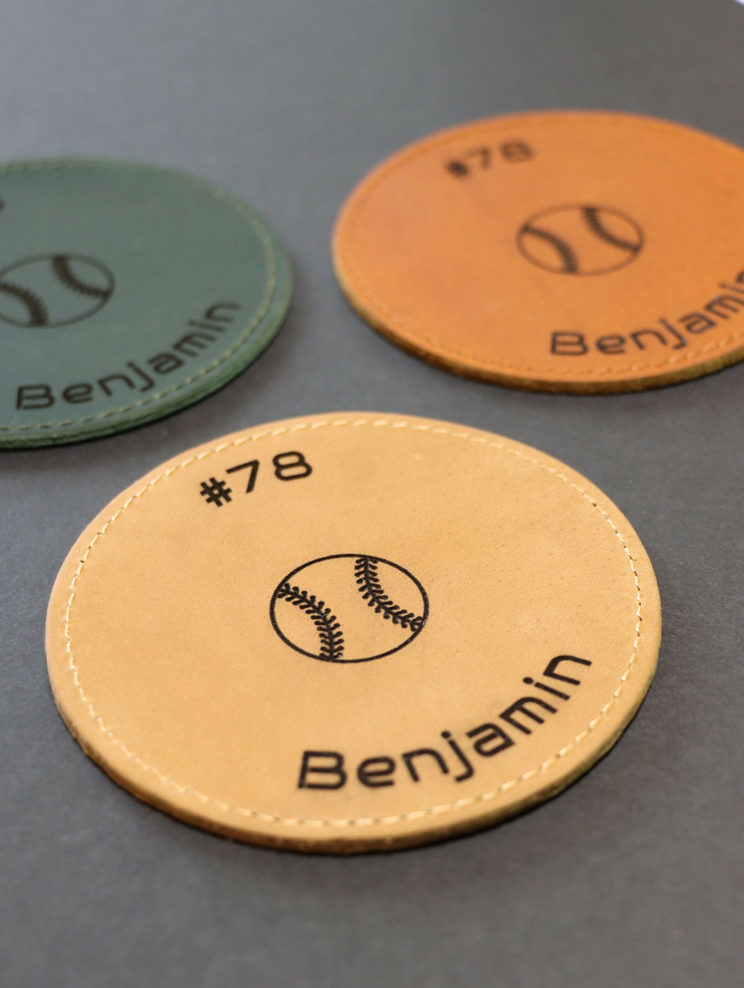 Pack of 8 LEATHER BASEBALL COASTERS