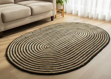 Sonia Artisan Collections | Handmade Oval Jute Rug | Black & Natural Striped Design | Bulk Export Only- on Lucasgift
