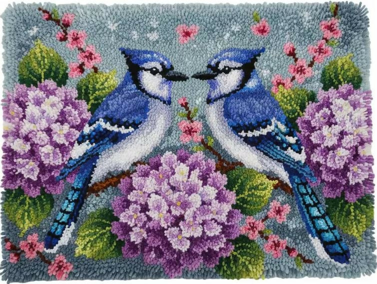 Rug Making Latch Hooking Kit | Blue Jays in Love-60x40cm-Blank Canvas on Lucasgift