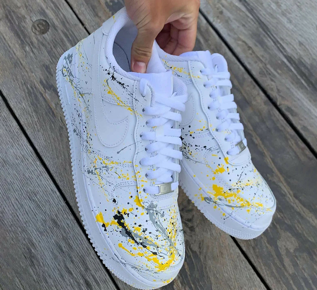 Custom Yellow Splatter AF1 Sneakers, Hand Painted Personalized Shoes