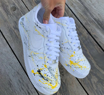 Custom Yellow Splatter AF1 Sneakers, Hand Painted Personalized Shoes