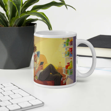 Between Scrolls and Snacks – Cozy Humor Mug- on Lucasgift